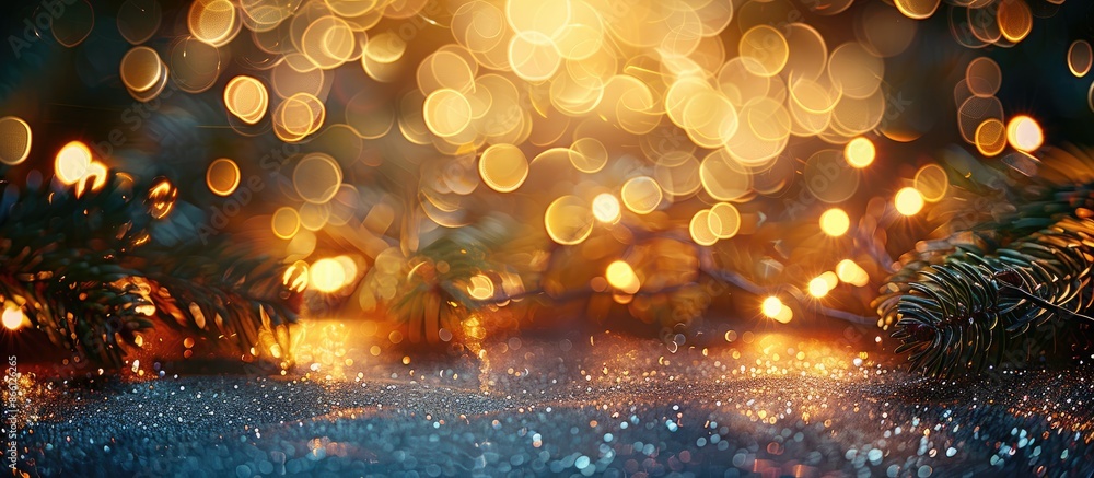 Poster Abstract Christmas and New Year background with blurred lights creating a bokeh effect in a copy space image.