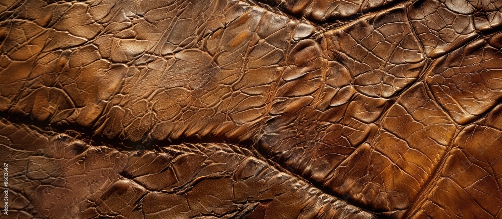 Poster close-up brown leather background resembling the unique texture of wild animal hide with copy space 