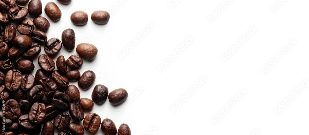 Poster coffee beans displayed with copy space image against a white background.