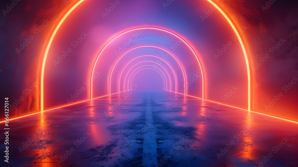Poster dynamic neon gradient background with light beams for product display and concept