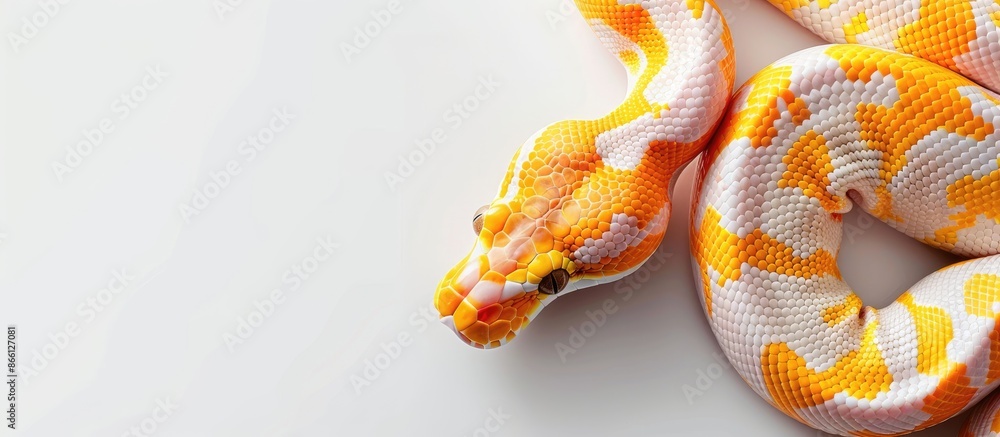 Poster Calico ball python with pastel citrus colors, isolated on a white background, perfect for adding text in the copy space image.