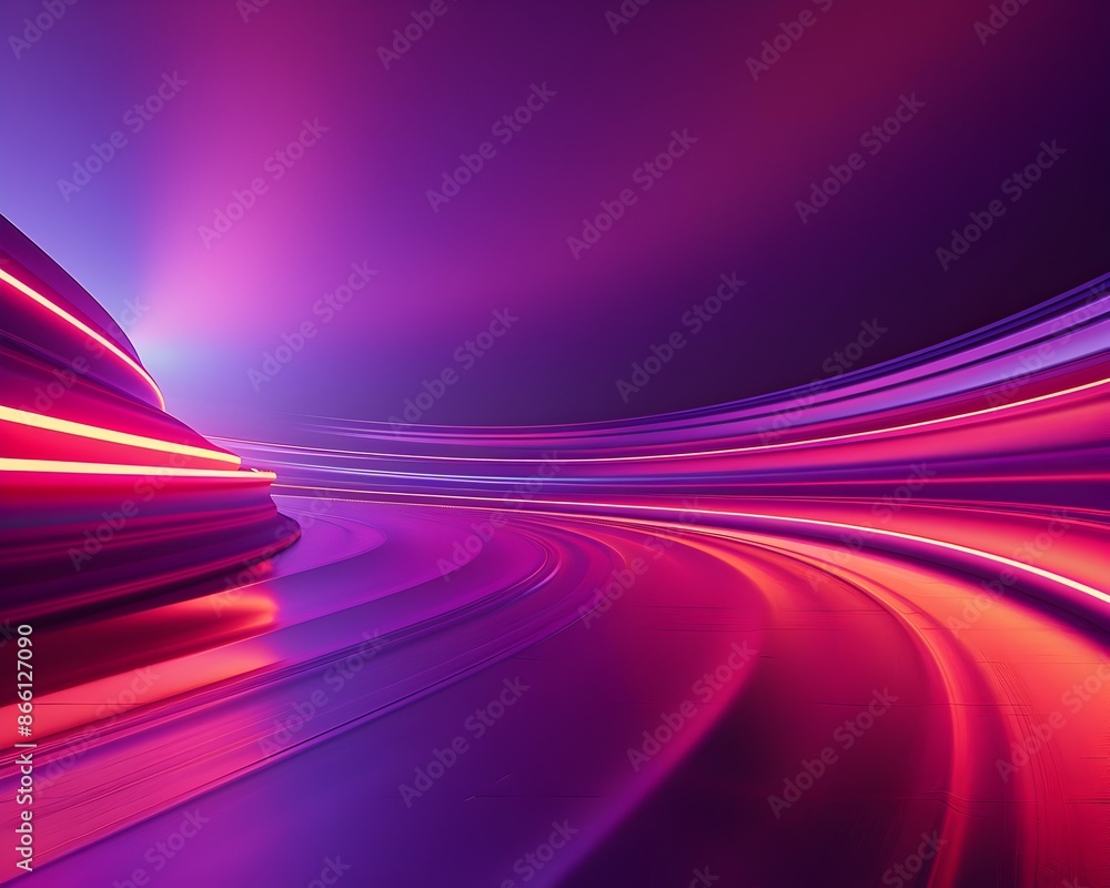 Poster bold neon gradient background with luminous light trails for stylish product concept display
