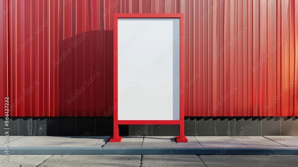 Poster mock up of a vertical poster on a digital board with red frame and white background