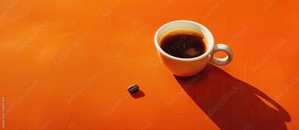 Poster Coffee cup placed on an orange backdrop with a coffee bean, creating a visually appealing copy space image.