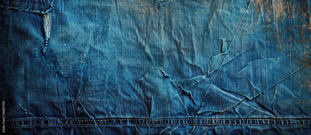 Aufkleber an aged denim background with a rustic texture providing copy space image.