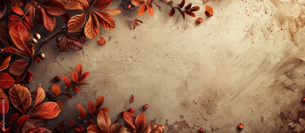 Poster autumn and winter backdrop featuring laurel leaves, ideal for copy space image.