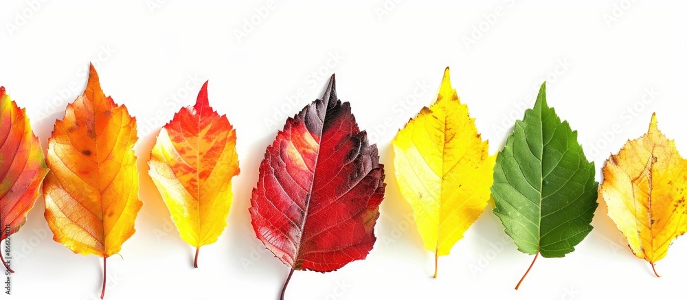 Poster colorful leaves set against a blank white background - ideal for your fall-themed project with copy 