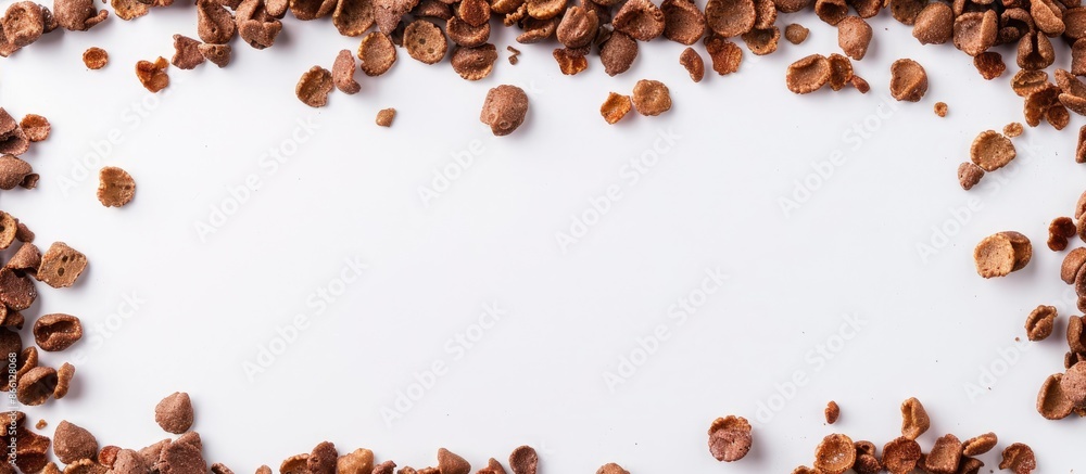 Poster chocolate corn flakes frame on a white background with copy space image.