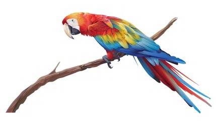 Obraz premium Vibrant Macaw Perched on a Branch, A Stunning Display of Color and Detail - Generative ai