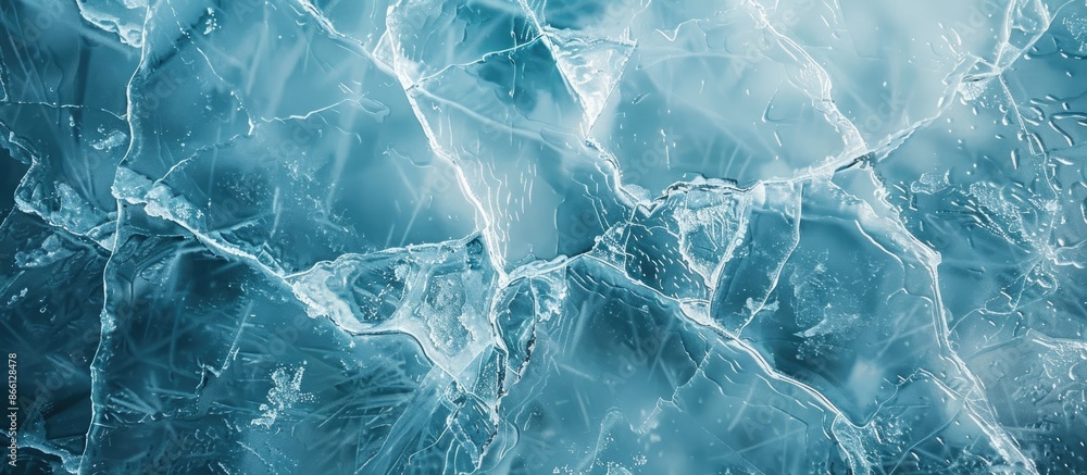 Poster Background of a frozen lake showing textured cold ice with cracks. Contains copy space image.