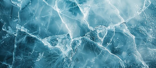 Background of a frozen lake showing textured cold ice with cracks. Contains copy space image.