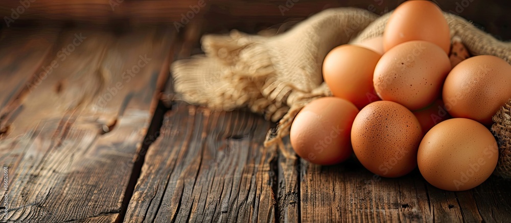 Poster close-up shot of some fresh eggs on a dark wooden background with copy space image.