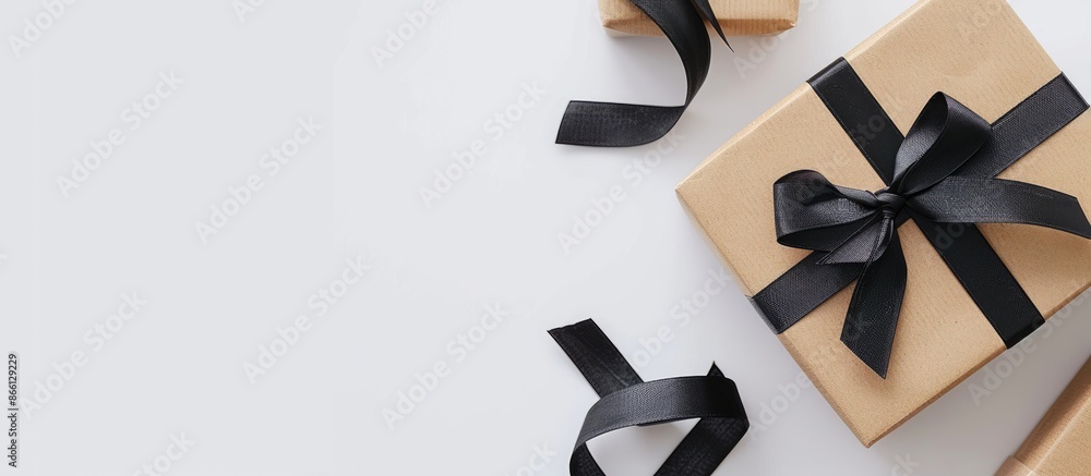 Poster black friday concept with a close-up image of a gift box on a white background providing ample copy 