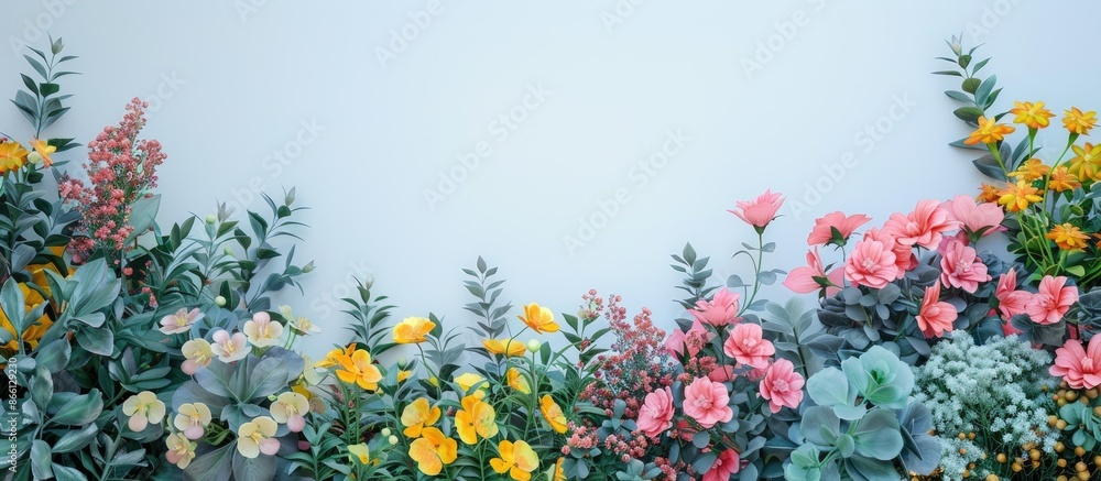 Poster artificial colorful flowers and plants with copy space image.