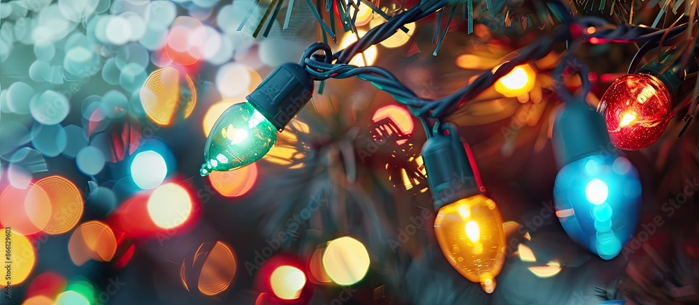 Poster blurry christmas lights in a photo with copy space image.