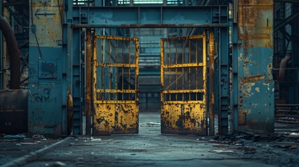Factory gates locked due to financial distress and global recession, deserted industrial area, economic challenges