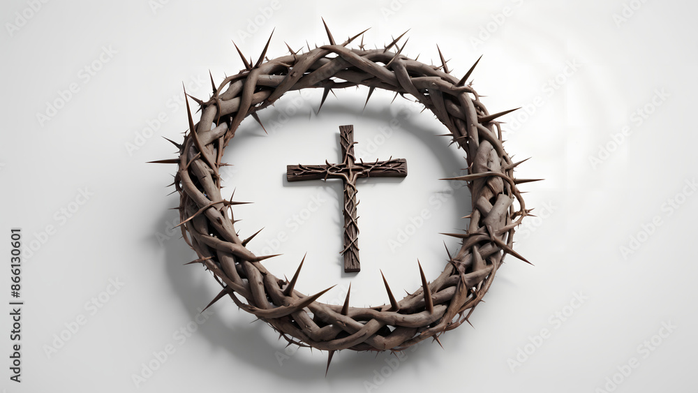 Canvas Prints Crown of Thorns and cross wood on white background - Canvas Prints
