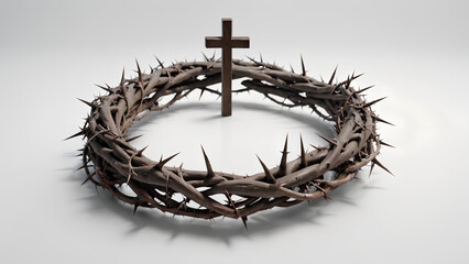 Fototapeta premium Crown of Thorns and cross wood on white background