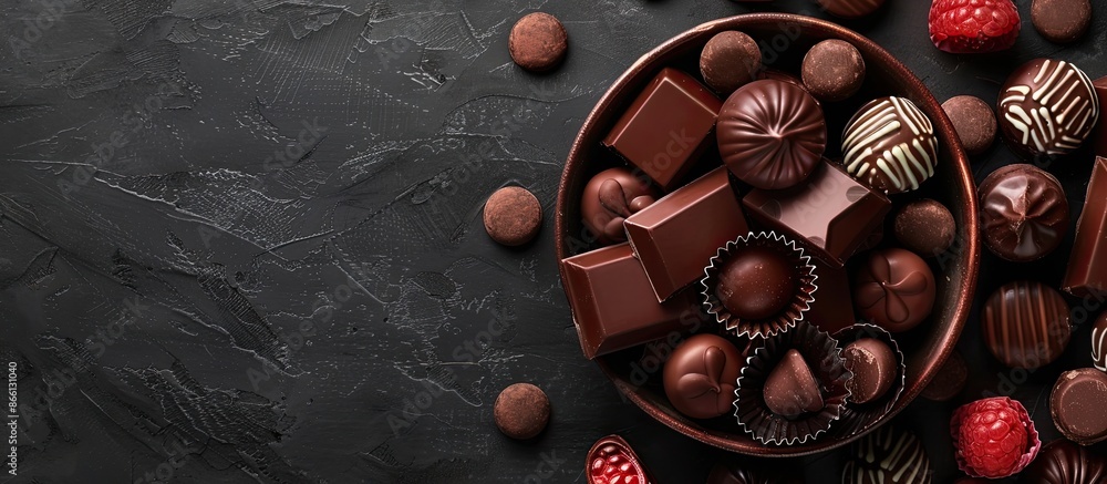 Poster chocolate candies assortment with available copy space image.