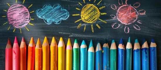 Child education concept drawn on blackboard with colorful chalk - copy space image.