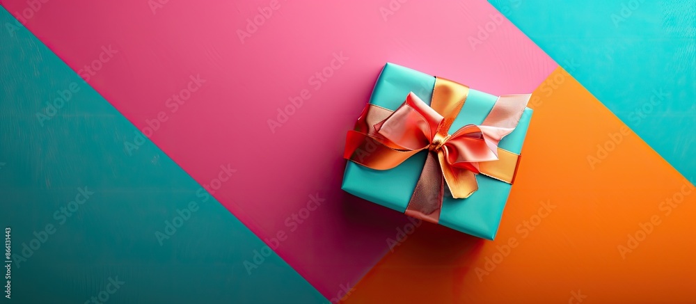 Poster colorful background with a gift box featuring a ribbon, providing ample space for additional visuals