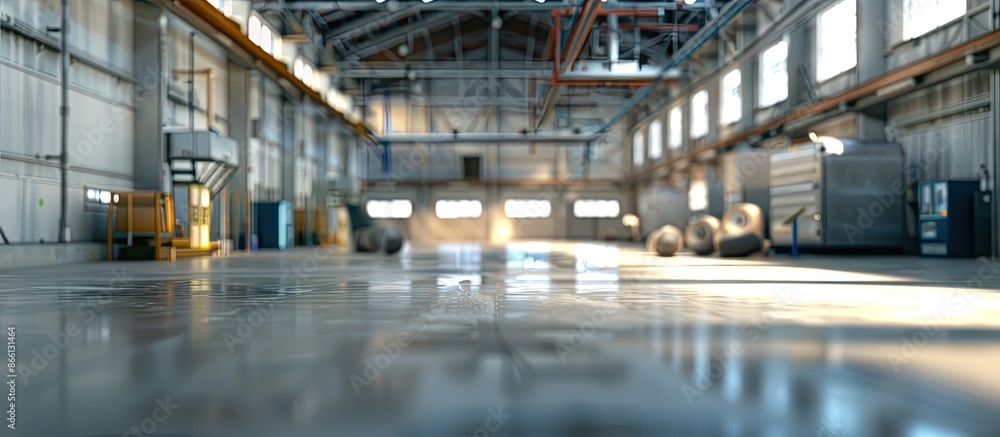 Aufkleber Blurry industrial factory hall or lab interior, with empty space for adding images. image with copy space