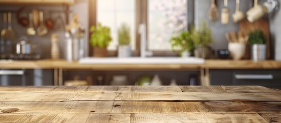 Blurred kitchen area with napkin and workspace