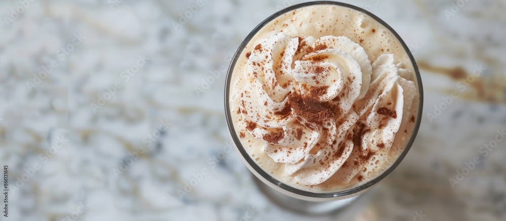 Aufkleber an overhead view of a greek frappe in a glass, with ample copy space image.