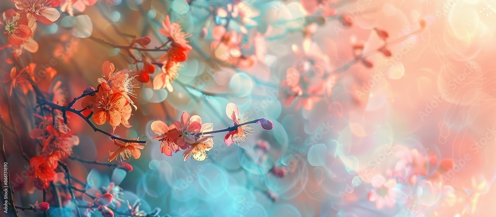 Poster colorful background with stunning blooming branches making a captivating copy space image.