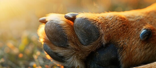 Obraz premium Detailed closeup of a dog's paw showing texture and detail, ideal for copy space image.