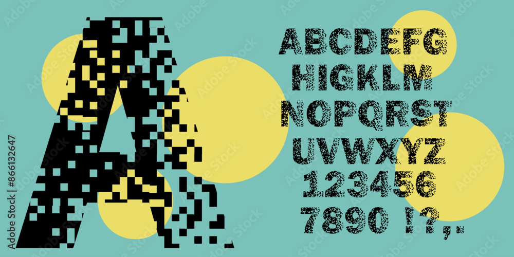 Poster pixel style retro font with uppercase, numbers and symbol