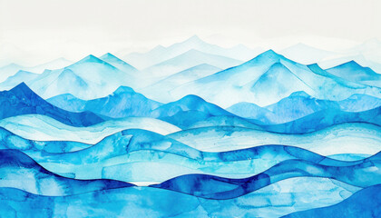 Obraz premium Watercolor of mountain range in natural landscape with ice cap under sky with cumulus clouds