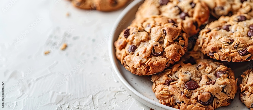 Aufkleber close-up of tasty cereal cookies on a plate with a copy space image available.