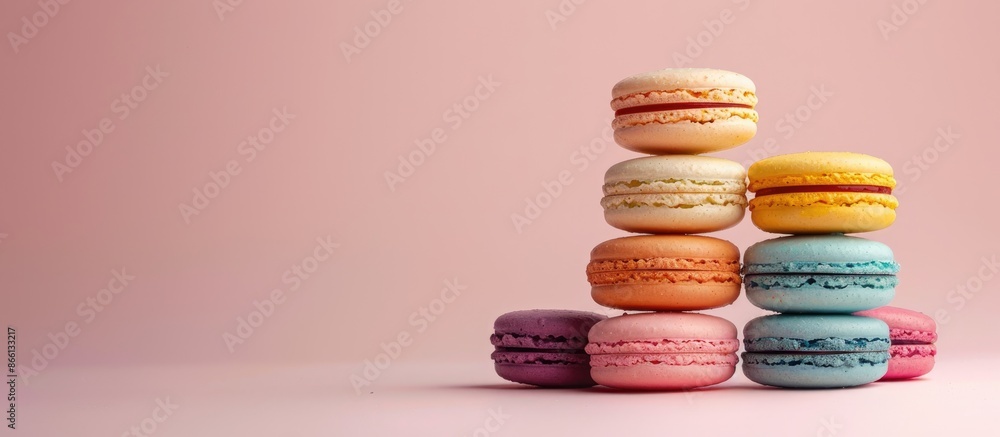 Aufkleber colorful macaroons displayed against a pale backdrop provide an appealing copy space image.
