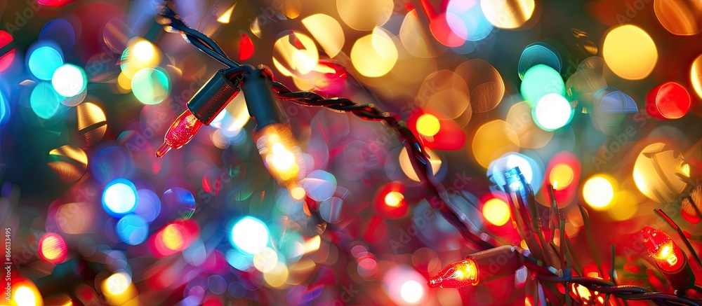 Poster Festive Christmas lights creating a blurred background with copy space image.
