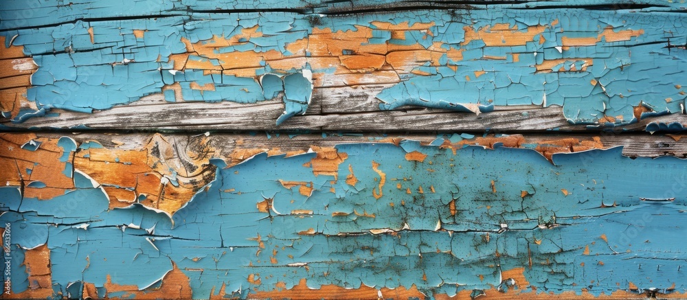 Aufkleber an old wooden background showing cracked and peeling paint, perfect for adding text or graphics in t