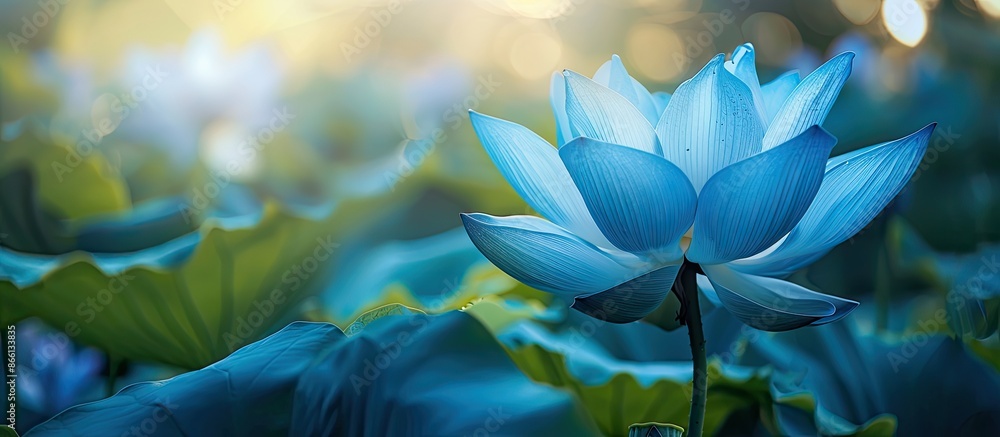 Aufkleber an up-close view of a blue lotus with a nature setting, ideal for use as a background or wallpaper w
