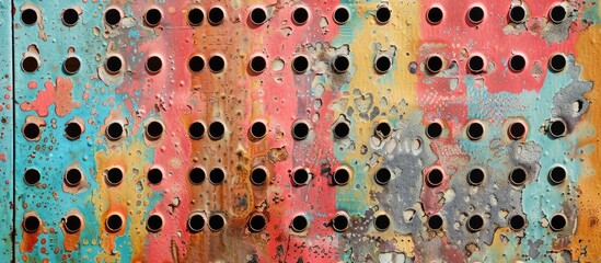 Colourful patterned perforated iron plate with copy space image.