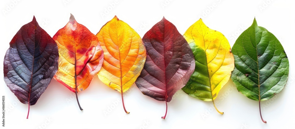 Poster colorful leaves set against a blank white background - ideal for your fall-themed project with copy 