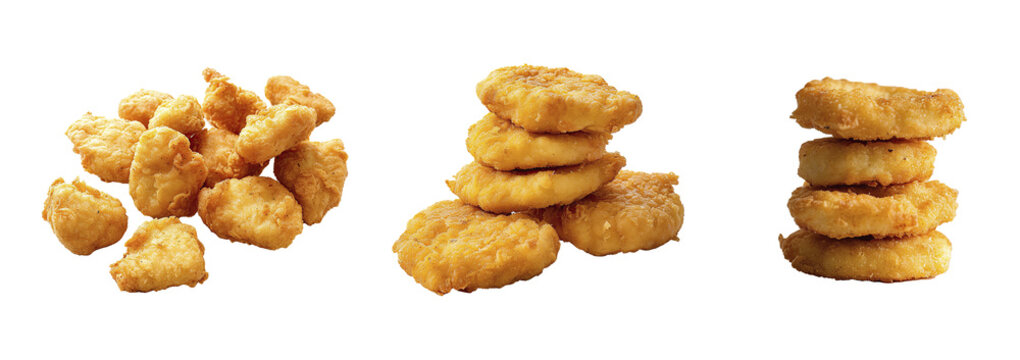 Set of delicious chicken nugget on transparent background.