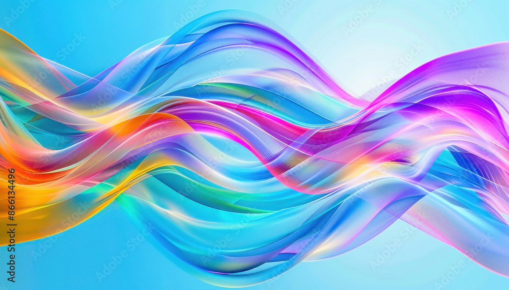 Poster a beautiful wave of color is floating through the atmosphere against a serene blue backdrop