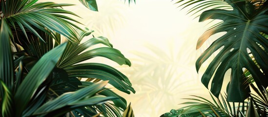 A tropical backdrop with lush green leaves and a copy space image.