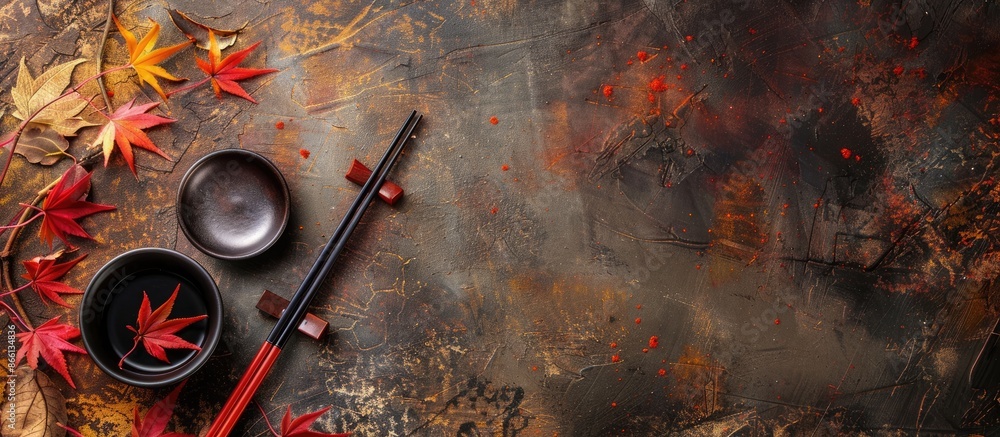 Aufkleber grunge background with a chinese table setting featuring copy space image.