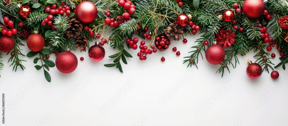 Poster festive christmas decor with a blank area for text in the image. copy space available
