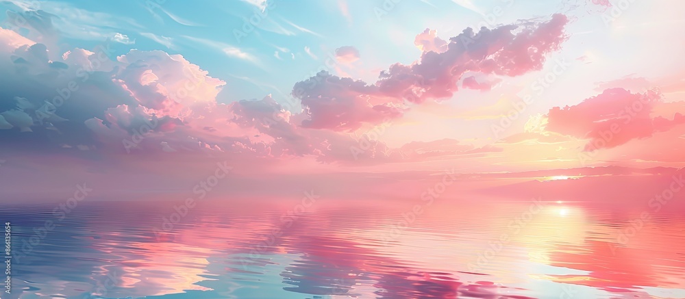 Poster Abstract nature background with colorful evening sky and soft pastel clouds reflecting in water - perfect copy space image.