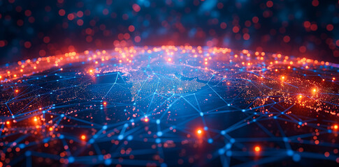 Obraz premium Global connection network link internet telecommunication and data transfer for IoT, finance, business, blockchain, security. Photo by AI generative.