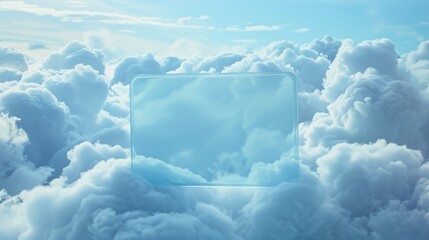 transparent card in the air, card mockup, clouds over the sky