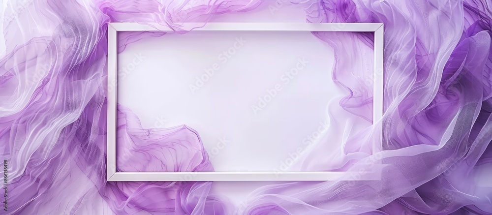 Aufkleber White paper sheet with watercolor frame on white fabric backdrop with violet background and copy space image.