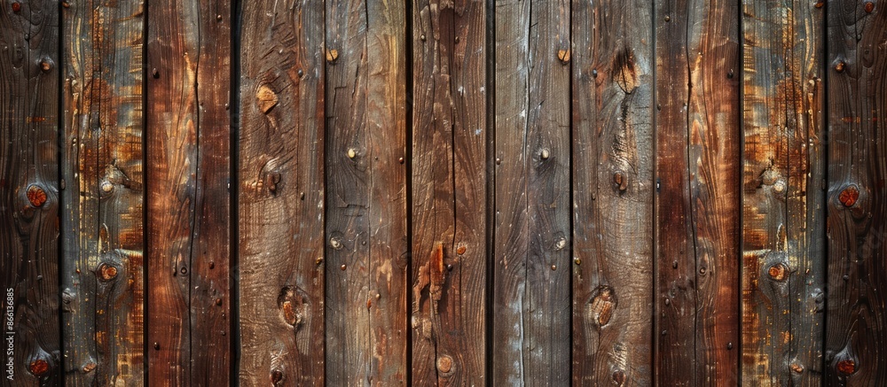 Poster brown wooden wall texture with a bumpy surface in a top-down view, ideal for a background with copy 