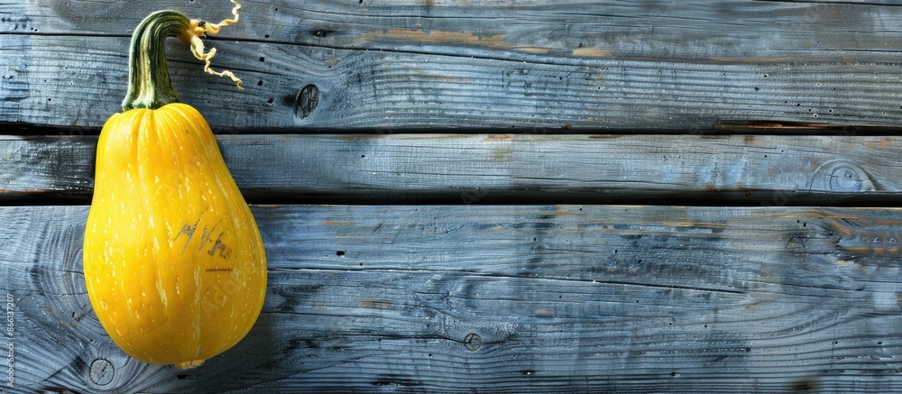 Poster yellow squash on a wooden surface with a copy space image.